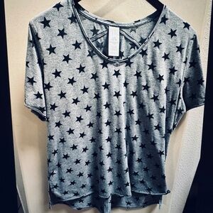 Time And Tru Ladies Star Design Short Sleeve Grey Shirt Size Large 12-14